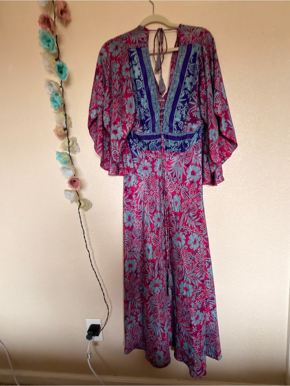 Bohemian Floral V-Neck Maxi Dress in Pink & Teal